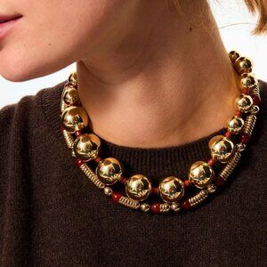 Roxanne Assoulin Future Perfect Necklace & Bracelet Duo Set Gold Wine Red